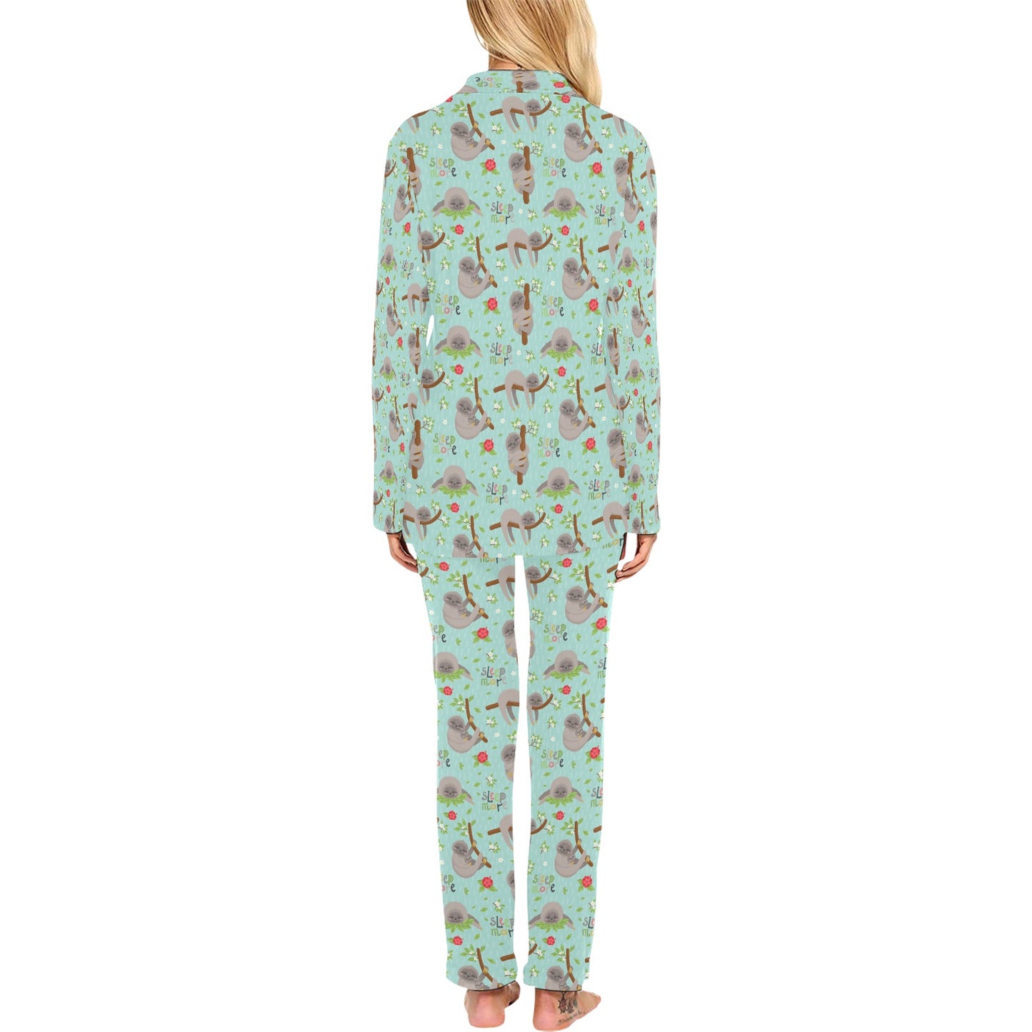 Sloth Print Design LKS305 Women's Long Pajama Set