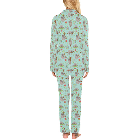 Sloth Print Design LKS305 Women's Long Pajama Set