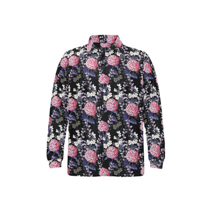 Hydrangea Pattern Print Design HD04 Long Sleeve Polo Shirt For Men's
