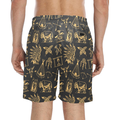 American indian Gold Style Men's Swim Trunks Beach Shorts