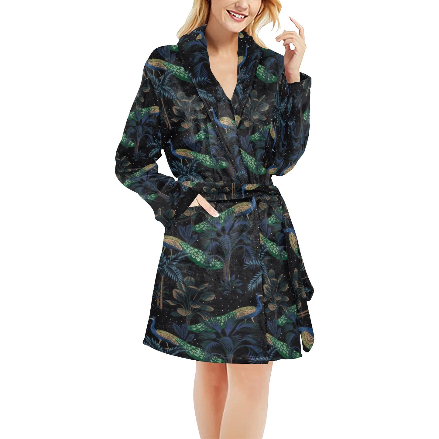Rainforest Peacock Pattern Print Design A04 Women's Fleece Robe