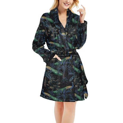 Rainforest Peacock Pattern Print Design A04 Women's Fleece Robe