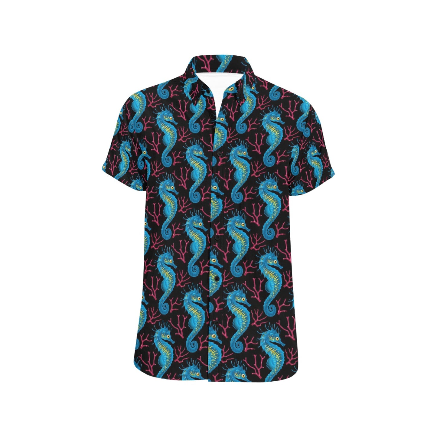 SeaHorse Print Design LKS401 Men Short Sleeve Button Up Shirt