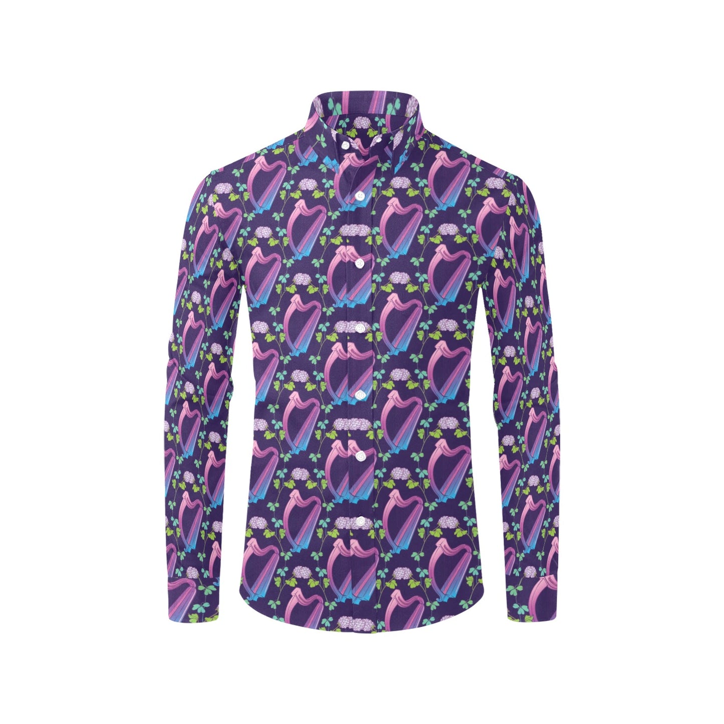 Harp Print Design LKS403 Men's Long Sleeve Dress Shirt