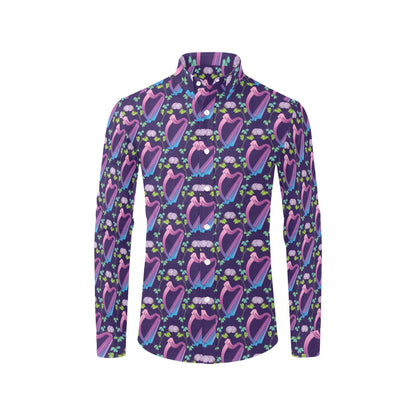 Harp Print Design LKS403 Men's Long Sleeve Dress Shirt