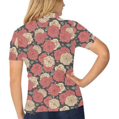 Camellia Pattern Print Design CM01 Women's Polo Shirt