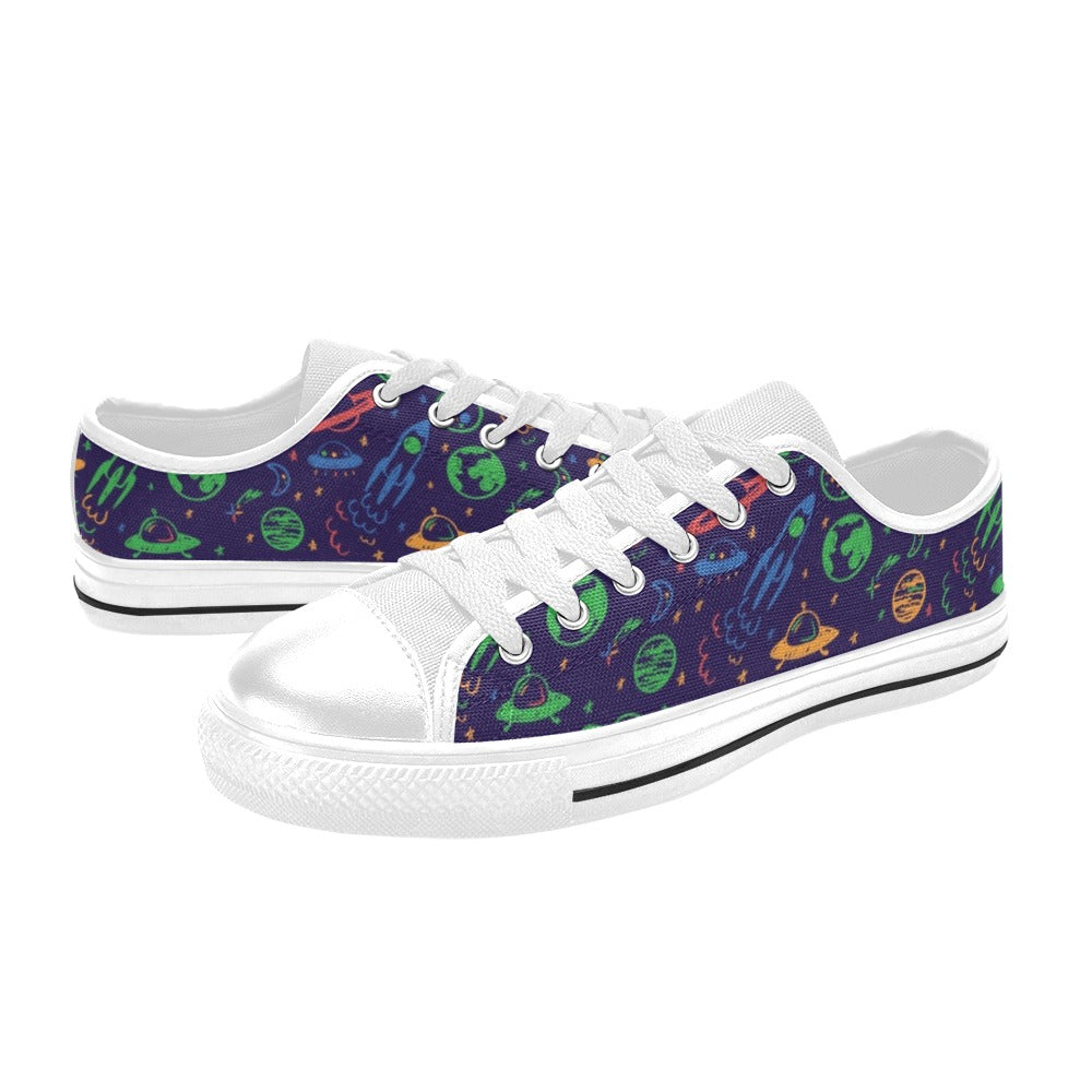 UFO Space Rocket Print Design LKS302 Women's White Low Top Shoes