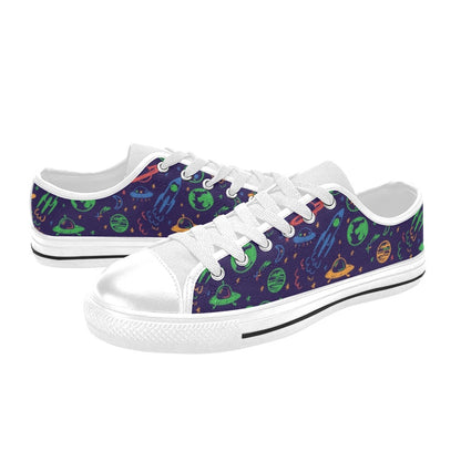 UFO Space Rocket Print Design LKS302 Women's White Low Top Shoes