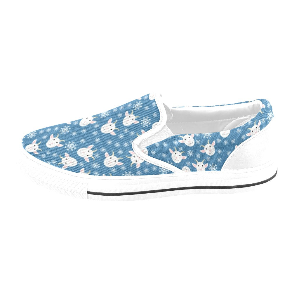 Goat Print Design LKS402 White Slip Ons Canvas Women's Shoes