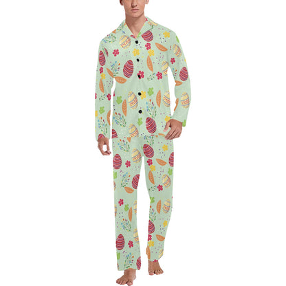 Easter Eggs Pattern Print Design RB07 Men's Long Pajama Set