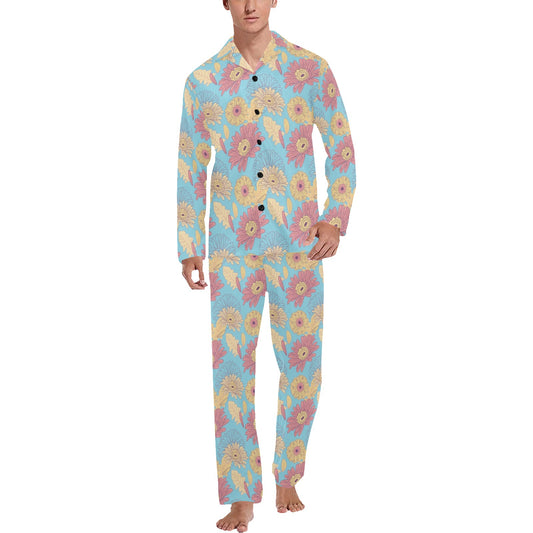 Gerberas Pattern Print Design GB04 Men's Long Pajama Set