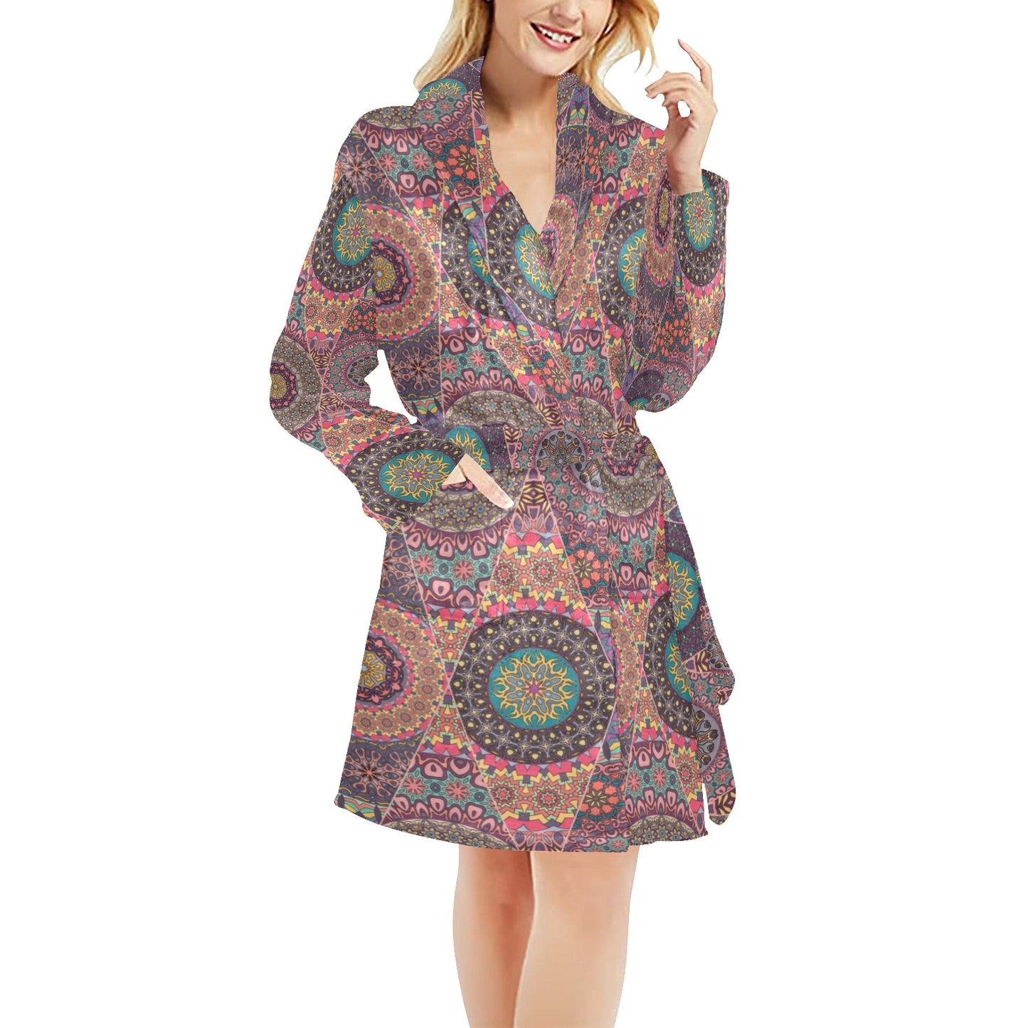 Bohemian Pattern Print Design 07 Women's Fleece Robe