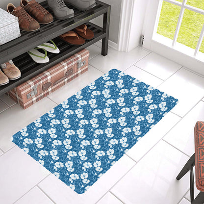 Hibiscus Blue Flower Hawaiian Print Rubber Doormat
