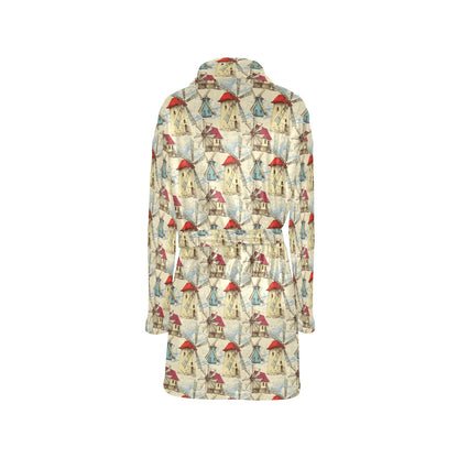 Windmill Pattern Print Design 01 Women's Fleece Robe