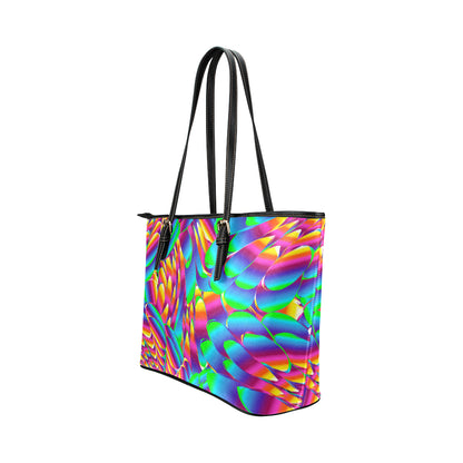 Psychedelic Trippy Pattern Leather Tote Bag