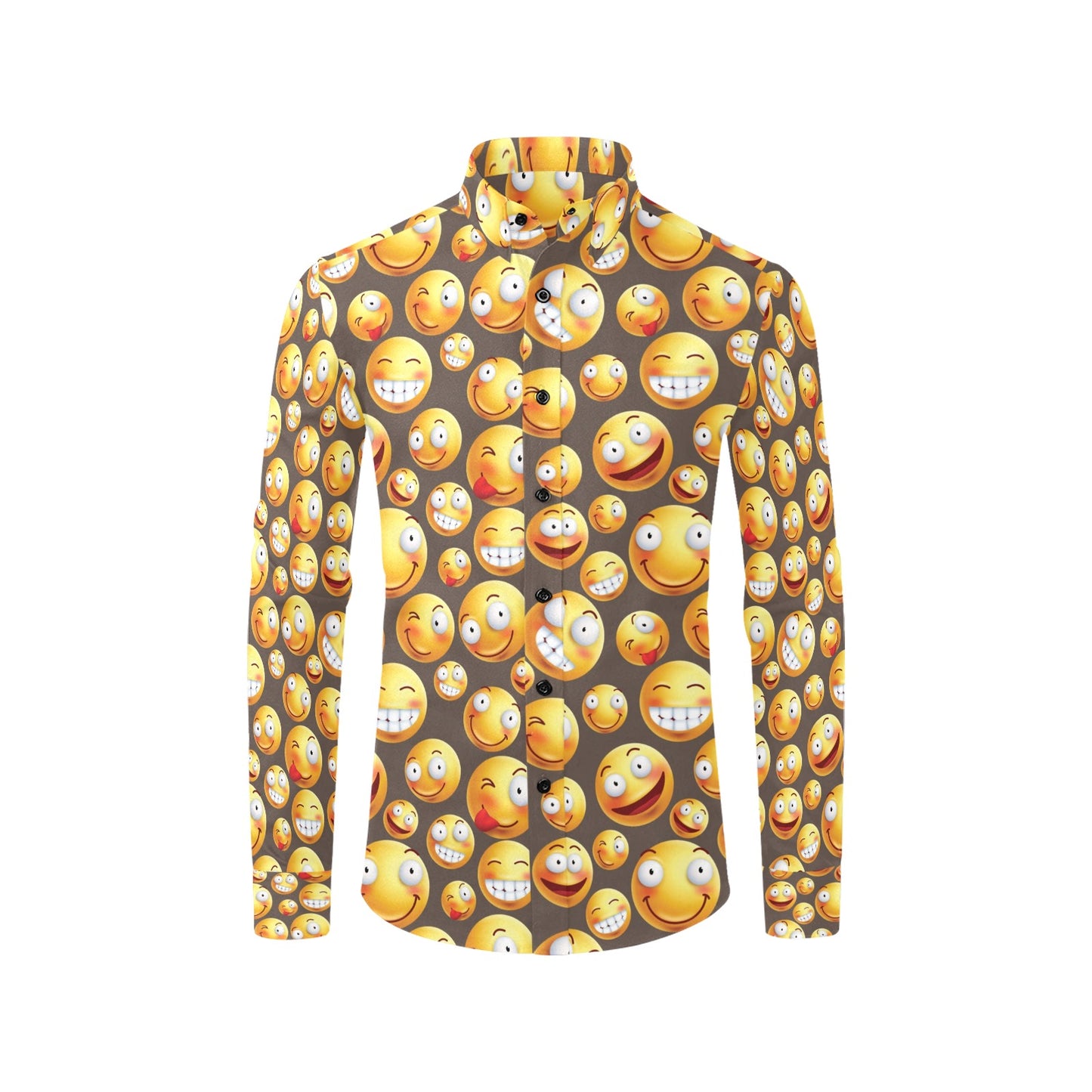 Smiley Face Emoji Print Design LKS303 Men's Long Sleeve Dress Shirt