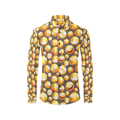 Smiley Face Emoji Print Design LKS303 Men's Long Sleeve Dress Shirt
