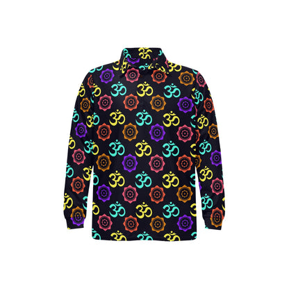 Chakra OM Print Pattern Long Sleeve Polo Shirt For Men's