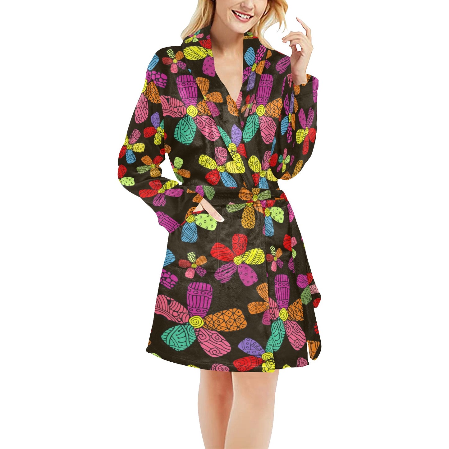 Flower Power Colorful Print Pattern Women's Fleece Robe