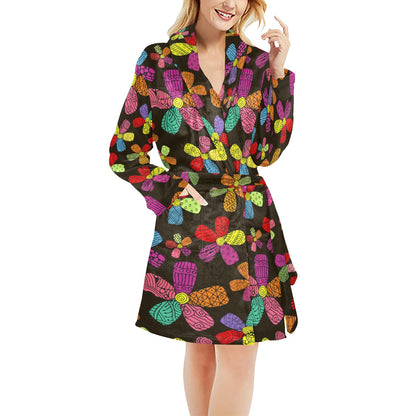 Flower Power Colorful Print Pattern Women's Fleece Robe