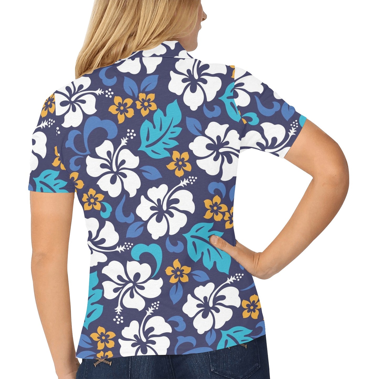Hibiscus Pattern Print Design HB030 Women's Polo Shirt