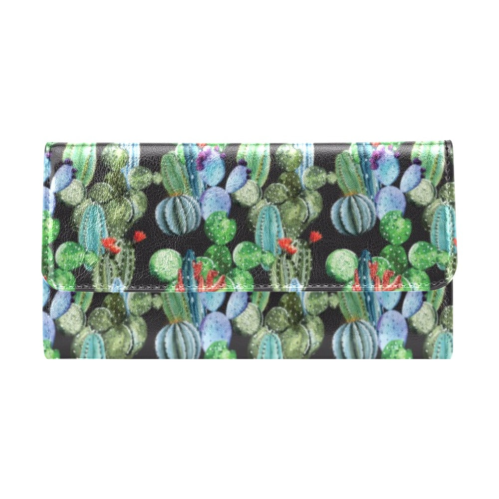 Cactus Watercolor Style Print Women's Trifold Wallet