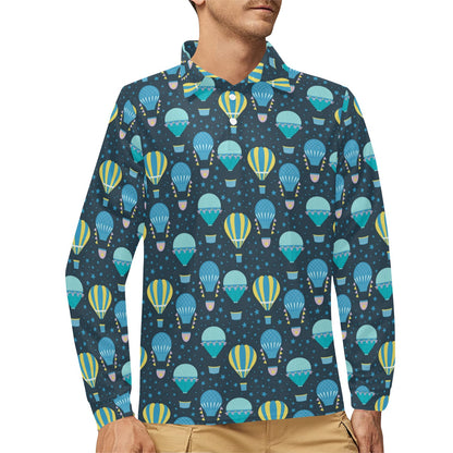 Ballon Pattern Print Design 06 Long Sleeve Polo Shirt For Men's