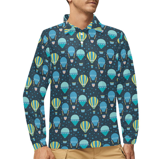 Ballon Pattern Print Design 06 Long Sleeve Polo Shirt For Men's