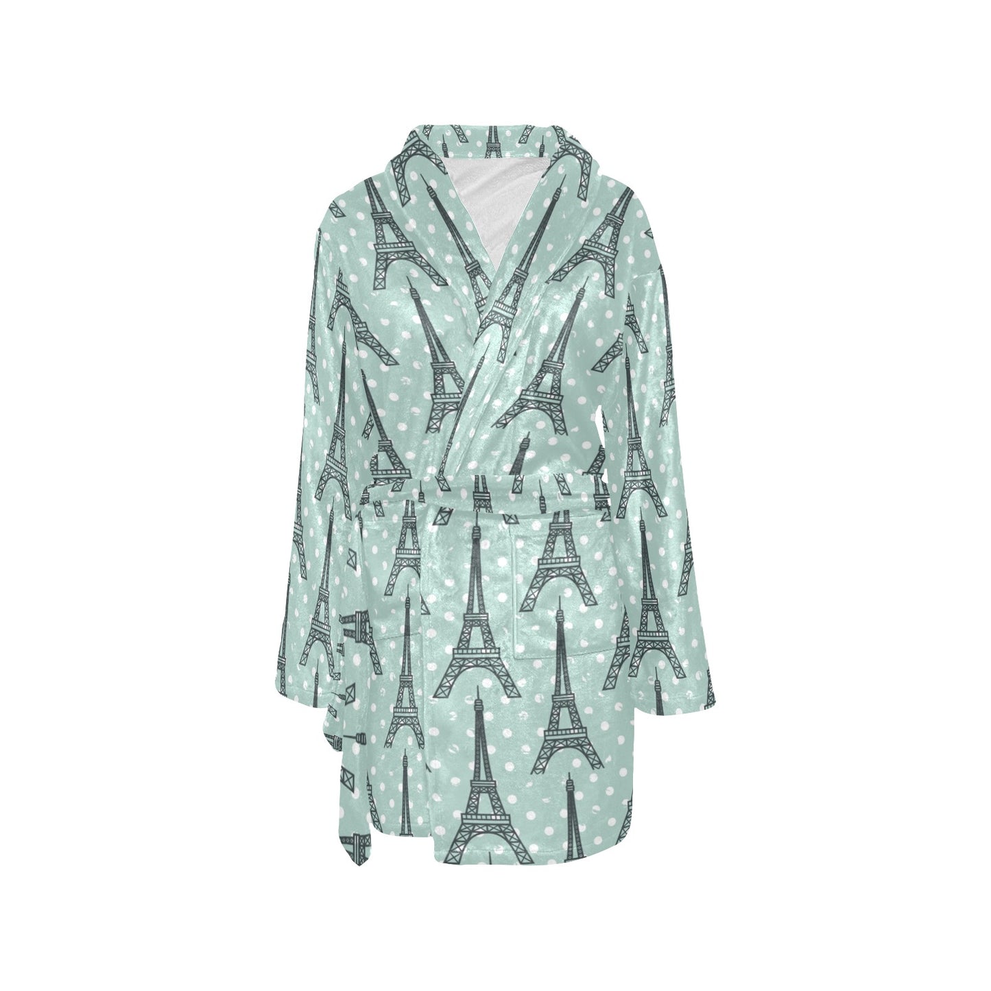 Eiffel Tower Polka Dot Print Women's Fleece Robe