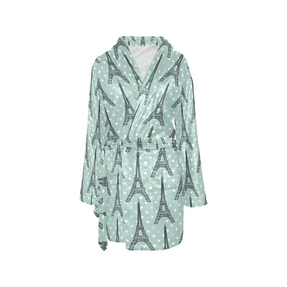 Eiffel Tower Polka Dot Print Women's Fleece Robe