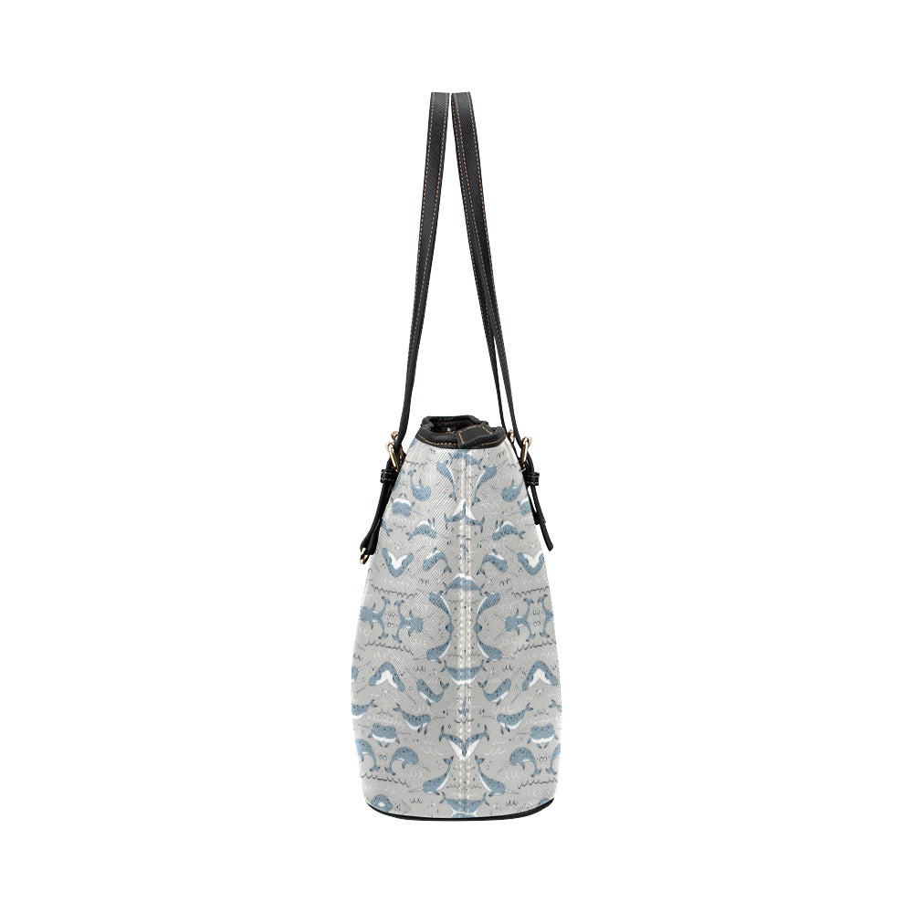 Narwhal Pattern Print Leather Tote Bag