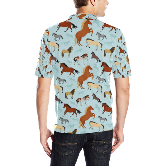 Horse Cute Themed Pattern Print Men Polo Shirt