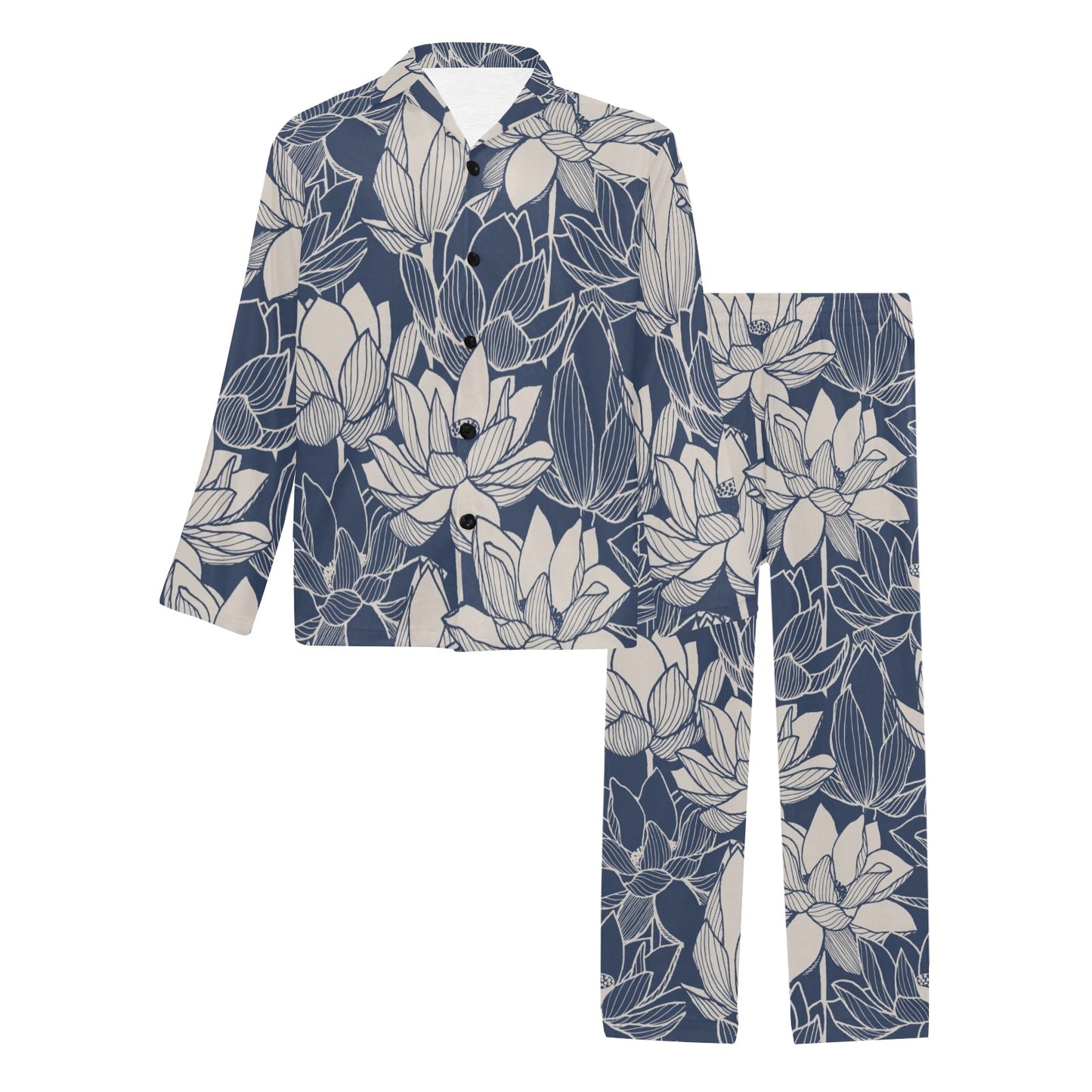 Water Lily Pattern Print Design WL04 Men's Long Pajama Set