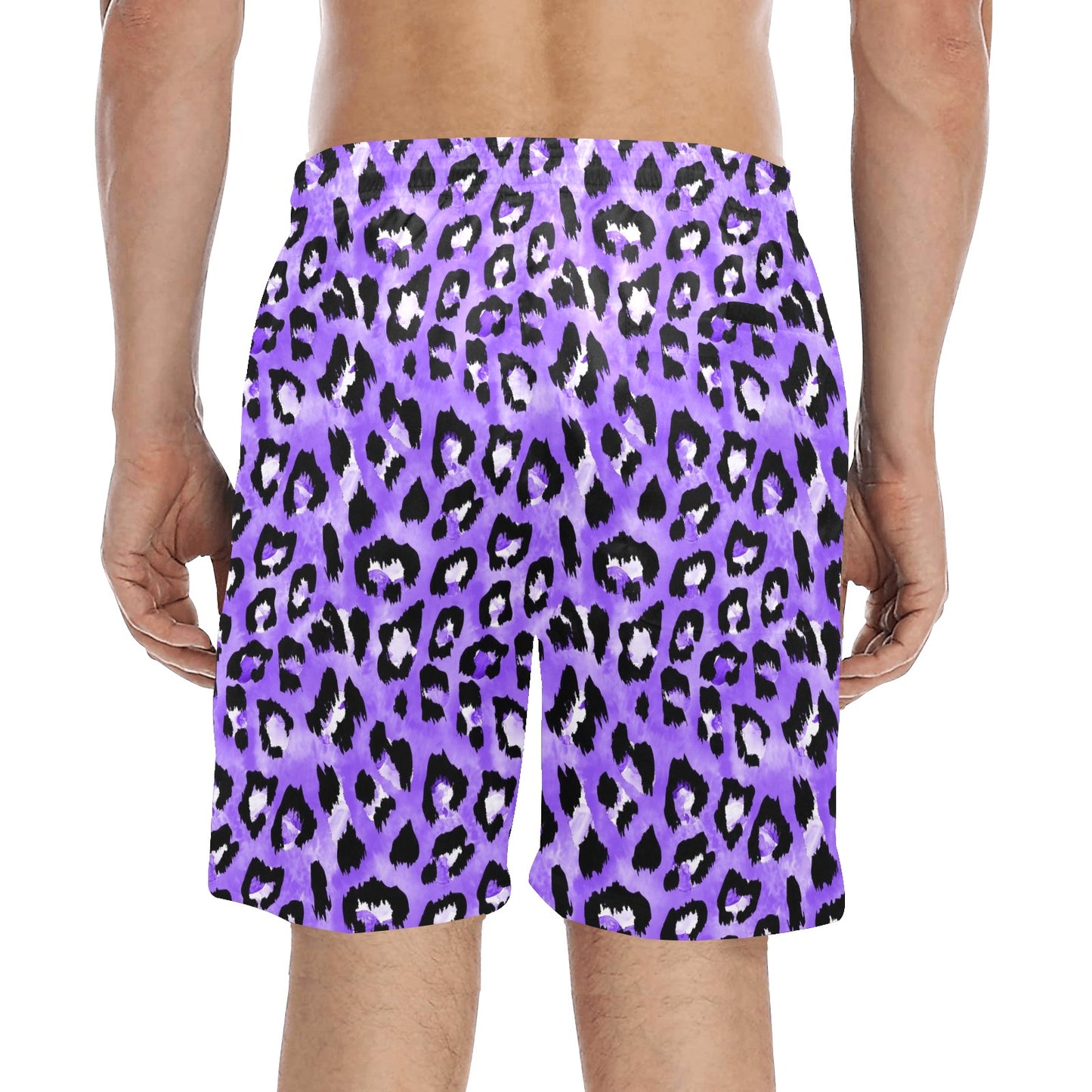 Leopard Purple Skin Print Men's Swim Trunks Beach Shorts