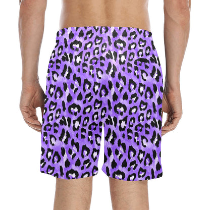 Leopard Purple Skin Print Men's Swim Trunks Beach Shorts