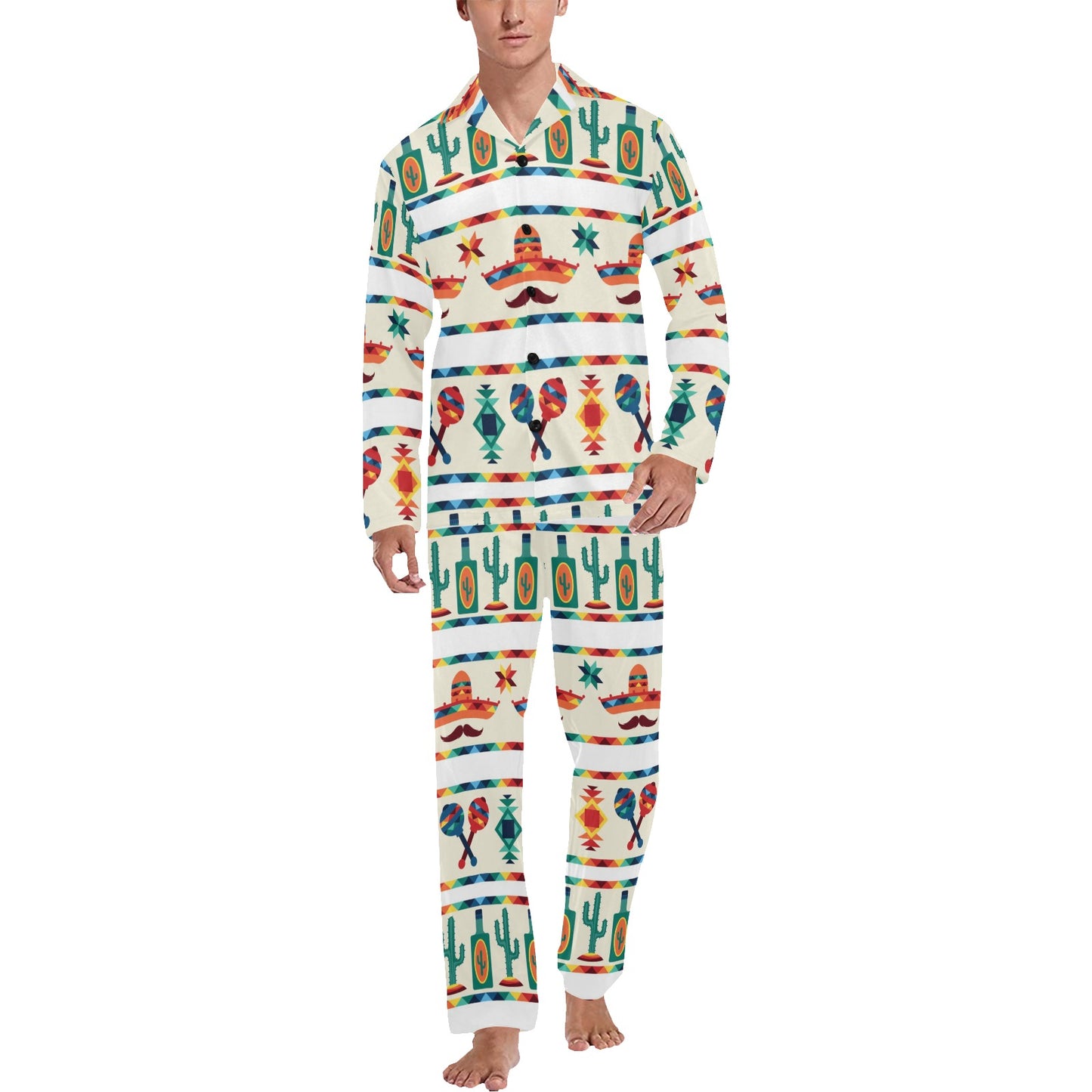 Maracas Mexican Pattern Print Design 01 Men's Long Pajama Set