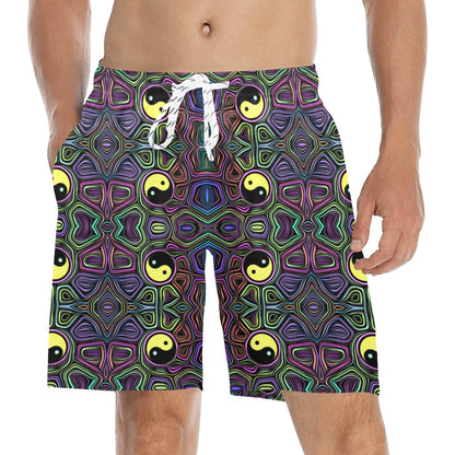 Yin Yang Neon Color Design Print Men's Swim Trunks Beach Shorts