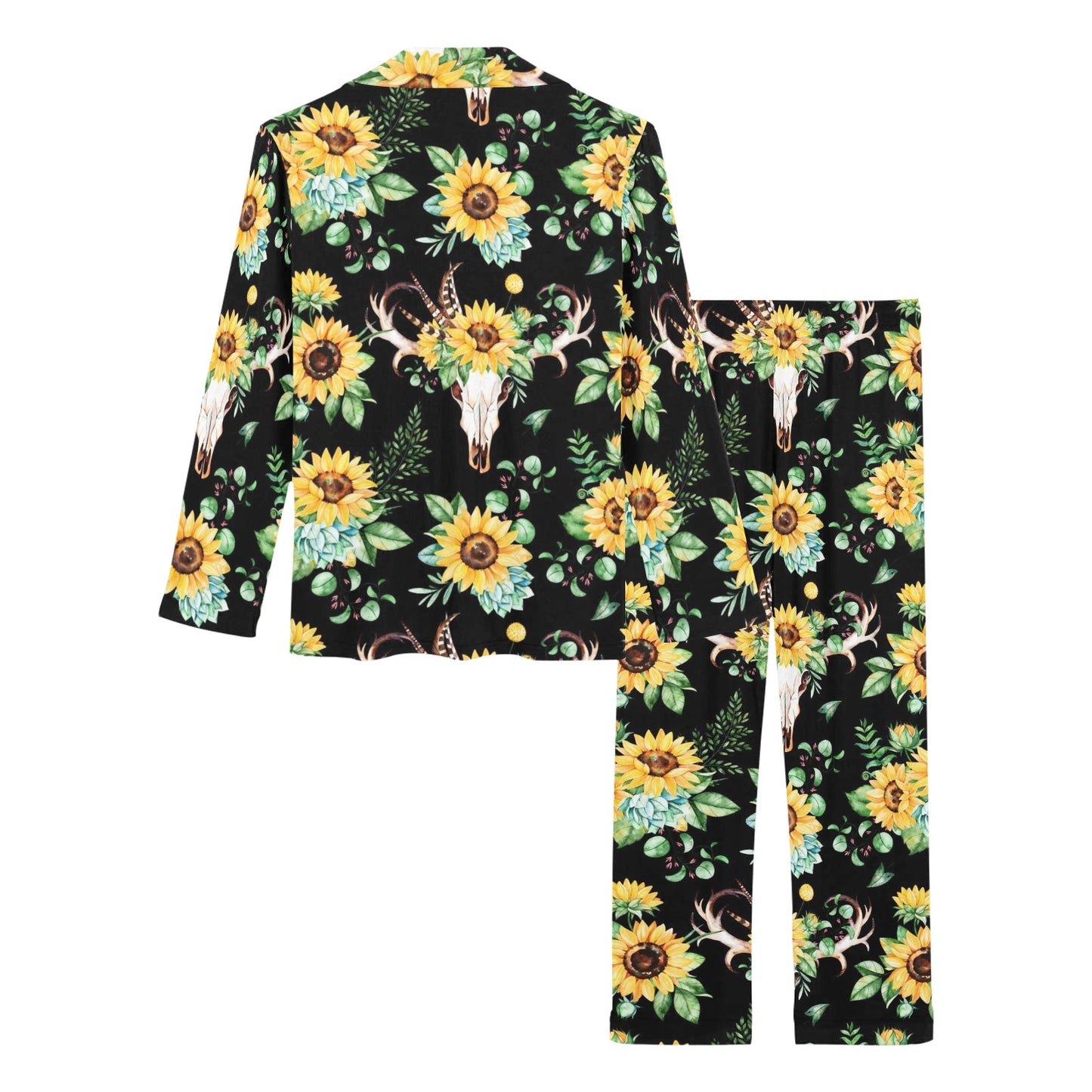 Sunflower Pattern Print Design SF08 Women's Long Pajama Set