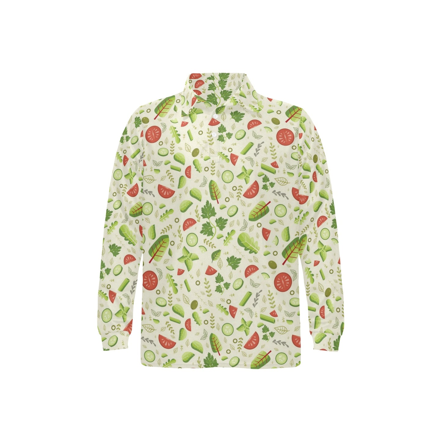 Salad Vegetable Print Design LKS302 Long Sleeve Polo Shirt For Men's