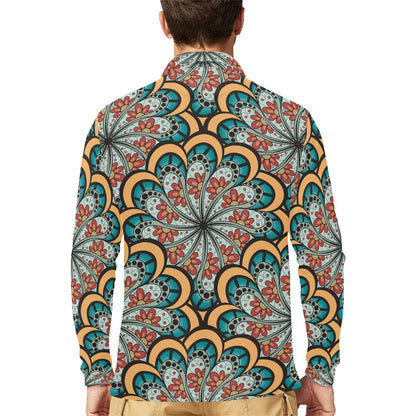 Mandala Pattern Print Design 01 Long Sleeve Polo Shirt For Men's