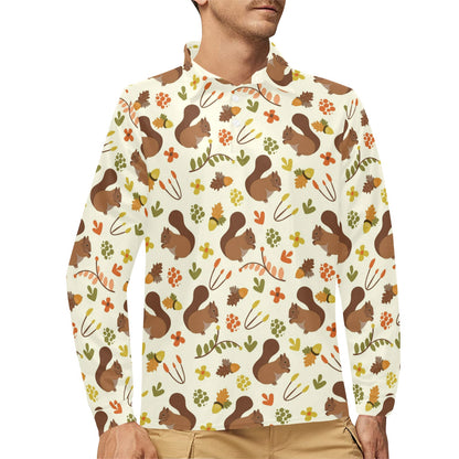 Squirrel Print Design LKS3010 Long Sleeve Polo Shirt For Men's
