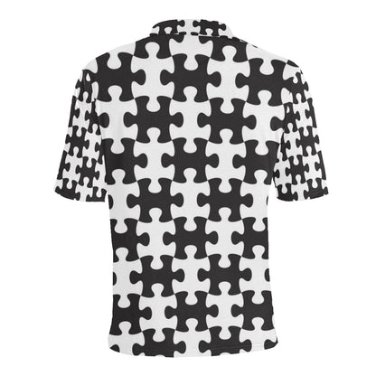 Puzzle Black White Pattern Print Design A02 Men Polo Shirt