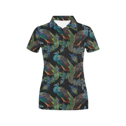 Peacock Pattern Print Design A04 Women's Polo Shirt
