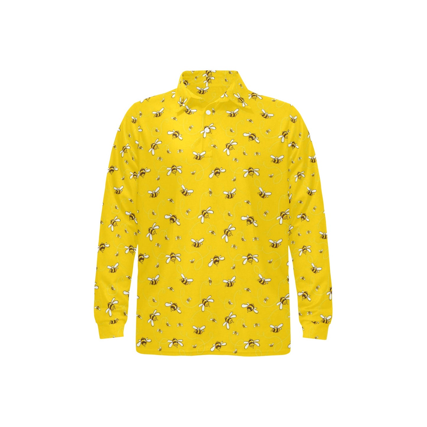 Bee Pattern Print Design 05 Long Sleeve Polo Shirt For Men's
