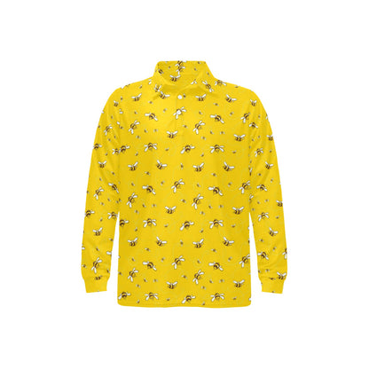 Bee Pattern Print Design 05 Long Sleeve Polo Shirt For Men's