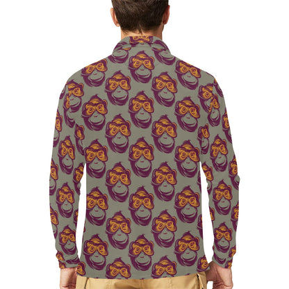 Chimpanzee Pattern Print Design 02 Long Sleeve Polo Shirt For Men's