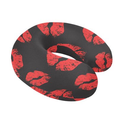Lip Red Pattern Print Design 02 U-Shaped Travel Neck Pillow