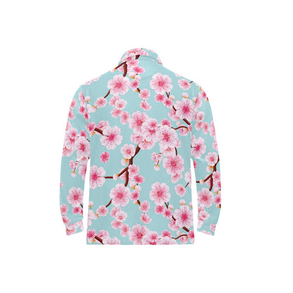 Cherry Blossom Pattern Print Design CB04 Long Sleeve Polo Shirt For Men's