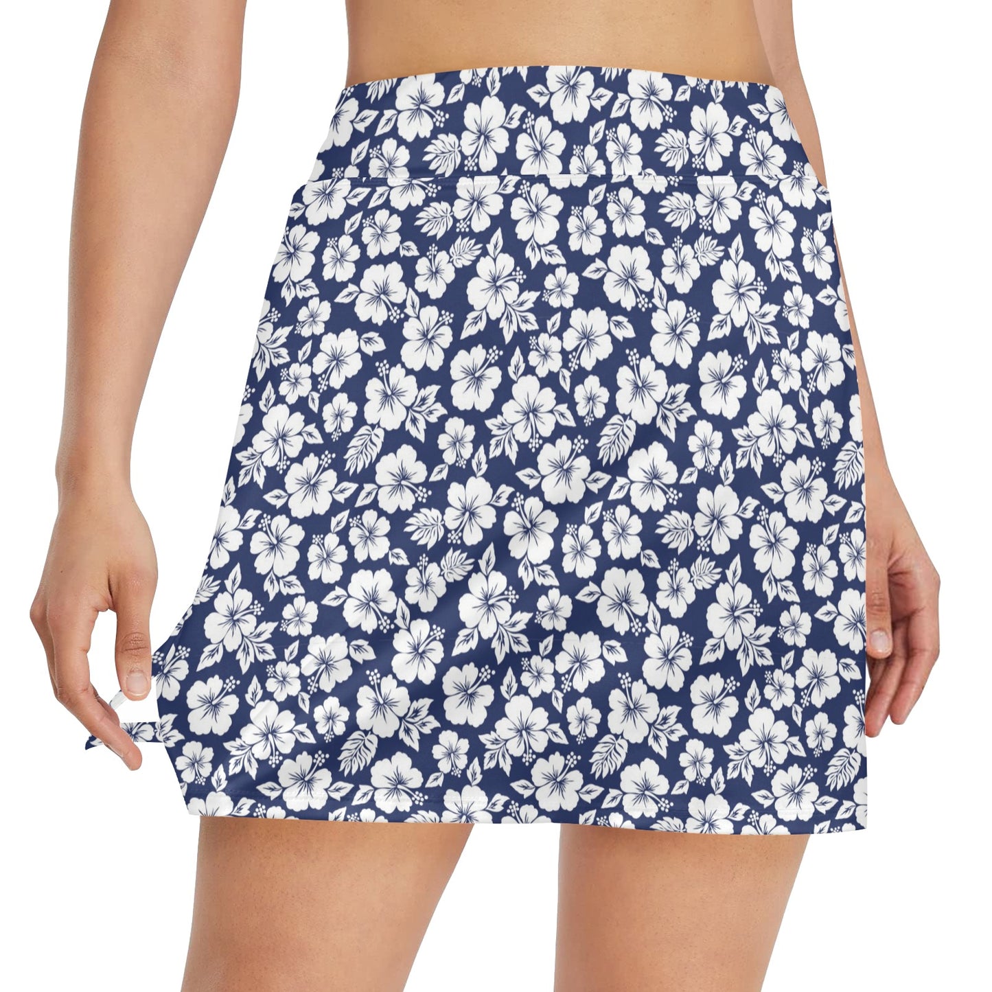 Hibiscus Blue Hawaiian Flower Style 17" Golf & Pickleball Skort with Pockets