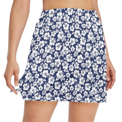 Hibiscus Blue Hawaiian Flower Style 17" Golf & Pickleball Skort with Pockets